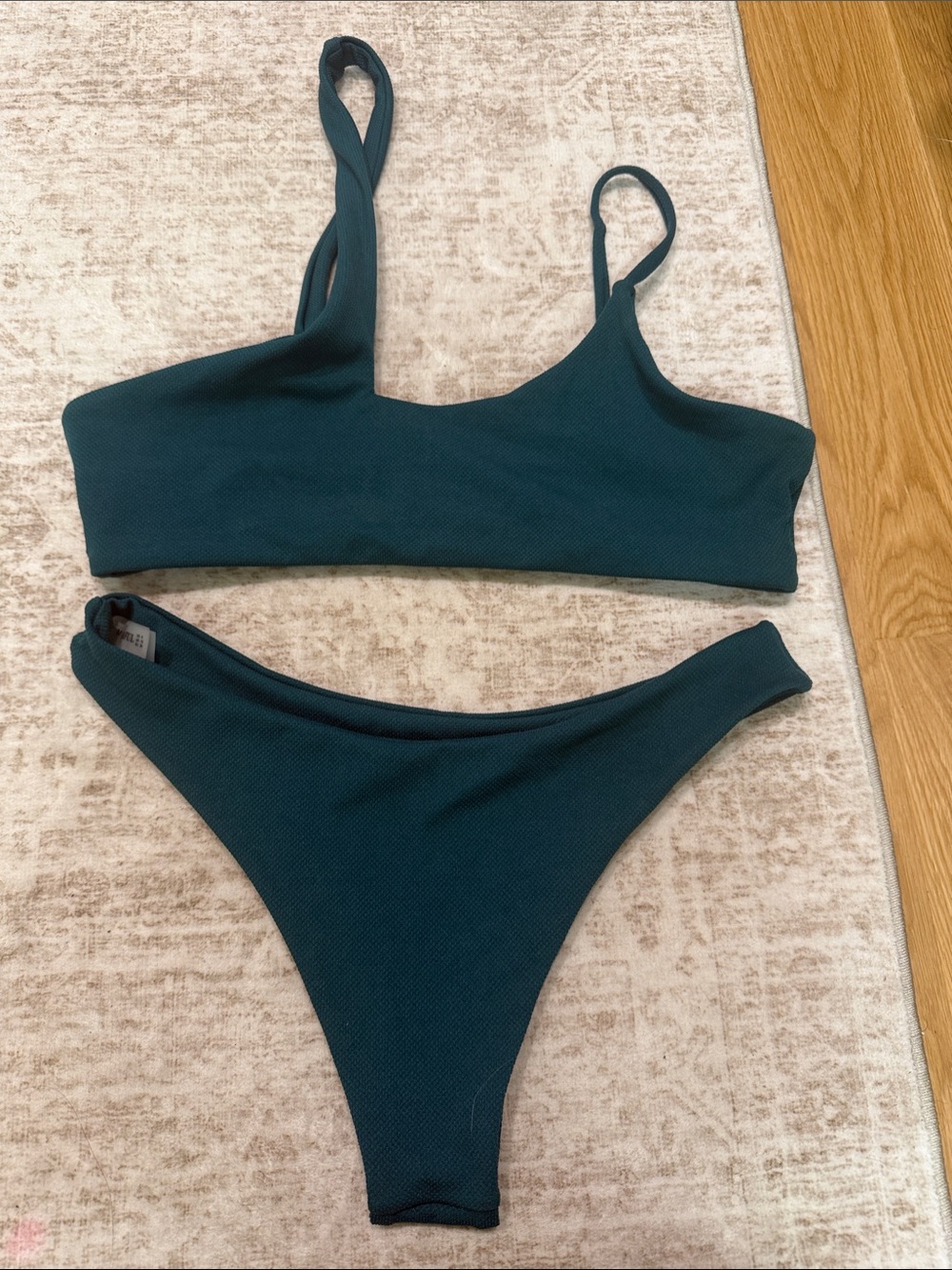 Zaful Deep Teal Textured Bikini Set
